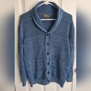 Orvis Aztec Shawl Collar Blue Cardigan 100% Cotton Men's Medium